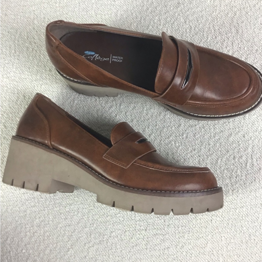 Aqua College Womens Daria Cognac Leather Slip-On Loafers Size 9 - Picture 3 of 10